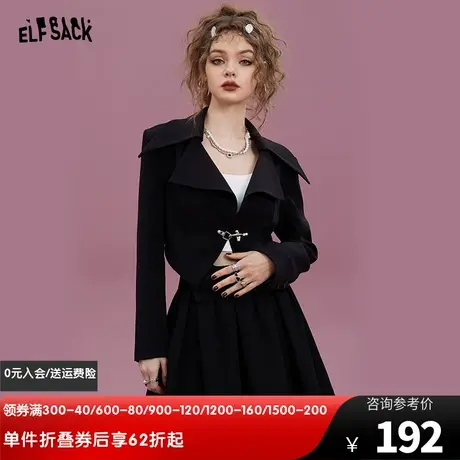 妖精的口袋后背镂空黑色短款西装外套女2023春秋新款小西服设计感图片