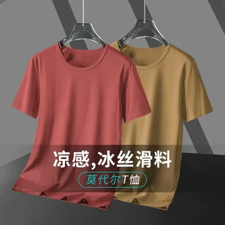 莫代尔短袖t恤男夏季冰丝凉感圆领上衣服纯色半袖打底衫速干体恤商品大图