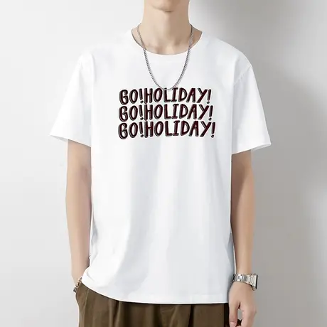 美式重磅纯棉短袖t恤男夏季宽松白色上衣服潮流印花全棉半袖体恤商品大图