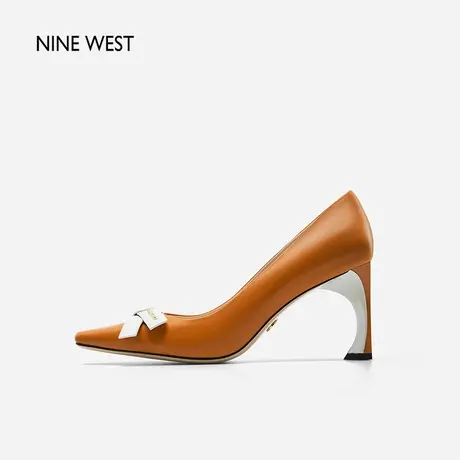Nine West/玖熙粗跟高跟鞋女2023年秋新款尼尔跟蝴蝶结小方头单鞋图片