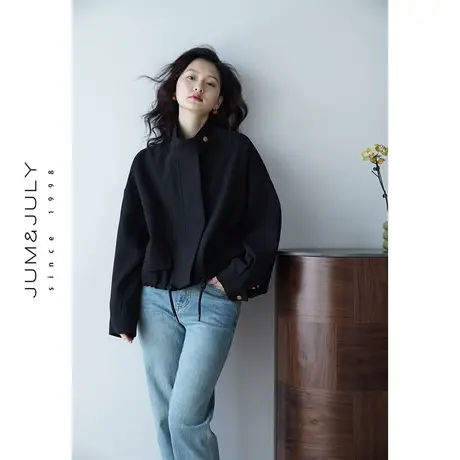 嘉茱莉2023早秋新款短款立领夹克外套女春秋宽松上衣高级感短外套商品大图