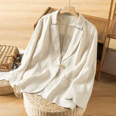 享永子休闲亚麻小西服女士外套文艺复古棉麻小西装春夏秋2023新款图片