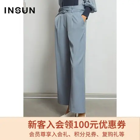 恩裳春秋季商场同款商务莫兰迪蓝色宽松直筒阔腿休闲裤长裤商品大图