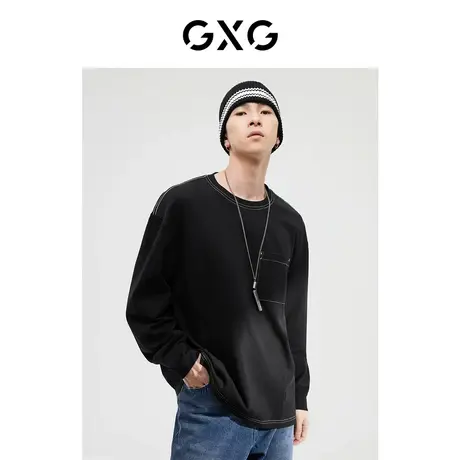 GXG男装 潮流口袋设计厚实时尚圆领长袖T恤 2022年冬季新品商品大图