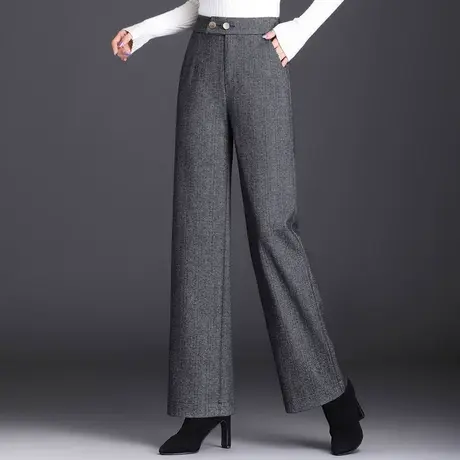 人字纹西装阔腿裤女秋冬2023新款高腰垂感直筒裤显瘦通勤休闲长裤图片