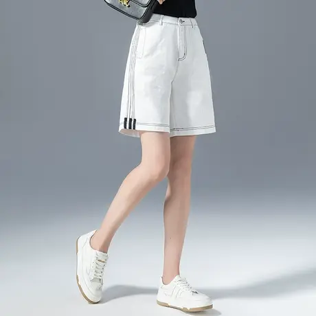 白色牛仔短裤女夏季薄款直筒阔腿中裤a字五分裤女夏休闲5分裤大码商品大图