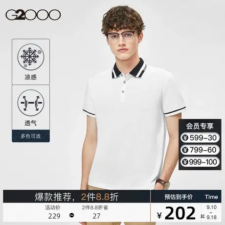 G2000男装2023年新款时尚休闲提花撞色捆边翻領透气男士POLO衫图片