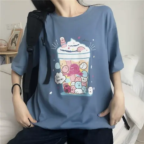 网红欧货大版ins短袖t恤女2021新款宽松韩版百搭洋气减龄上衣服潮图片