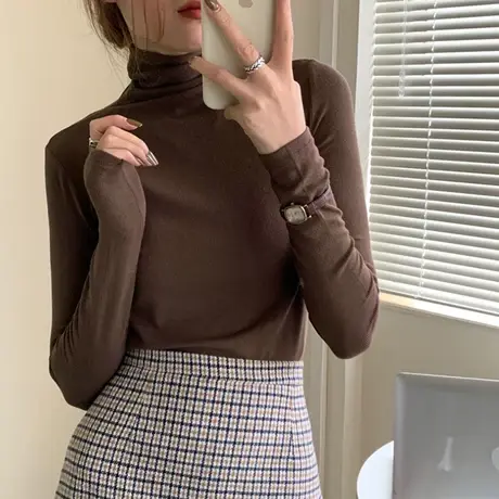 高领打底衫女2023秋冬长袖t恤洋气修身黑色内搭中领春秋上衣百搭商品大图