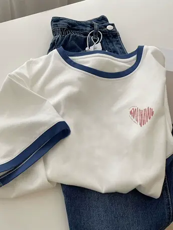 欧美街头嘻哈黑白拼接短袖T恤女夏季新款韩版潮流小众插肩袖上衣图片