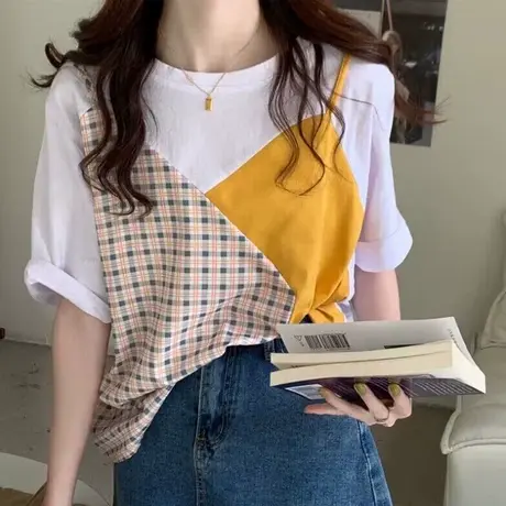 设计感小众短袖T恤女韩版宽松显瘦夏季洋气减龄学生百搭半袖上衣图片