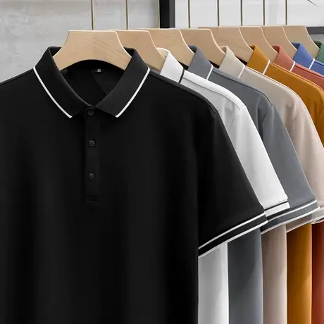 2023新款夏季冰丝棉高端polo衫男士短袖商务细线翻领T恤上衣保罗商品大图