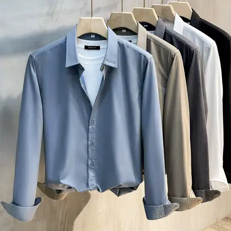 男士衬衫长袖免烫抗皱高级感男装潮流上衣服职业正装商务休闲衬衣商品大图