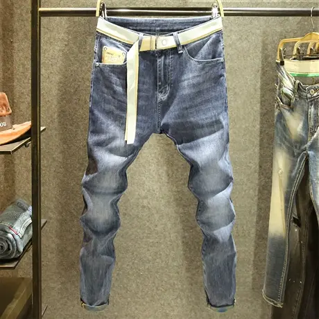 韩版潮流牛仔裤男士修身弹力小脚裤夏季薄款休闲柔软百搭长裤子潮图片