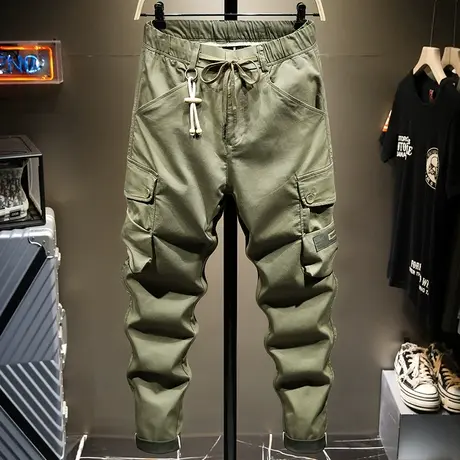 夏季潮牌薄款工装裤男直筒宽松百搭男士休闲九分裤松紧腰韩版潮流商品大图