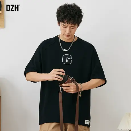 男士插肩袖体恤黑色t恤男纯棉潮牌宽松美式夏季男装2023新款打底商品大图