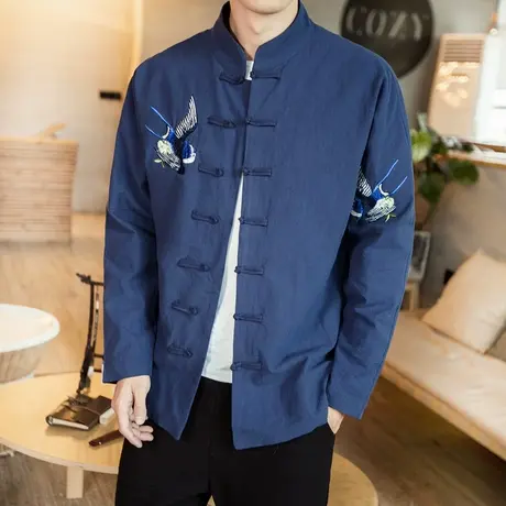秋季刺绣唐装男宽松大码中青年复古民国中山装中式盘扣夹克外套商品大图