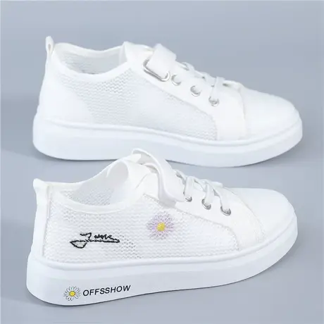 夏季薄款透气小白鞋女款2023新款网面网鞋镂空运动帆布鞋学生板鞋商品大图