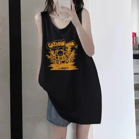 纯棉吊带坎肩背心无袖t恤女夏季设计感小众外穿宽松港风挂脖上衣图片