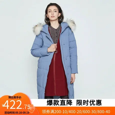 【断码XL】艾格冬季女装时尚百搭纯色长袖连帽毛领羽绒服M012商品大图