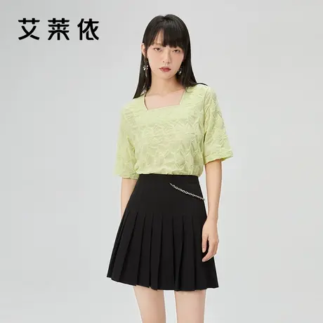 艾莱依高级感短袖t恤女夏季新款独特别致方领设计感时尚百搭上衣商品大图