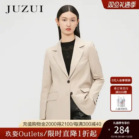 JUZUI玖姿奥莱春秋新款纯色简约风气质时尚休闲款拼接女西装外套图片
