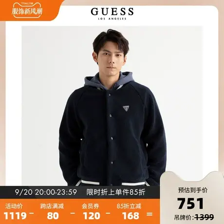 GUESS23新秋男士美式复古仿羊羔毛撞色棒球服夹克外套-MM4K9483K图片