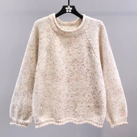 复古圆领套头毛衣女秋冬2023新款宽松慵懒风软糯小个子针织衫上衣商品大图