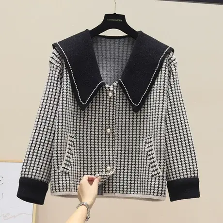 欧货时尚短款千鸟格外套女秋季小个子百搭宽松气质翻领夹克上衣潮商品大图