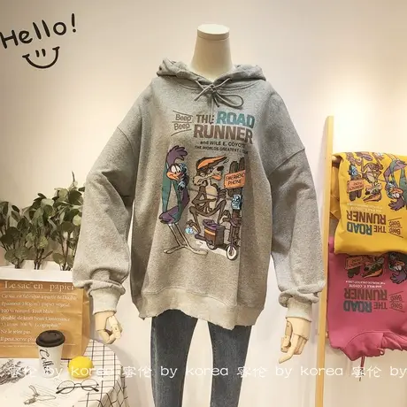 2020秋季韩国东大门ulzzang原宿风港味搞怪休闲卡通连帽卫衣大码商品大图