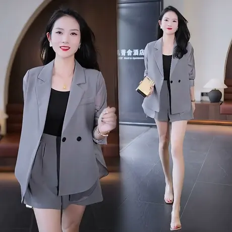 洋气西装套装女2023夏季新款高级感时尚短裤小个子百搭休闲两件套图片