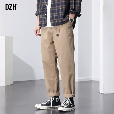 男士纯棉休闲裤子男2023秋季新款卡其直筒宽松美式工装长裤哈伦裤商品大图