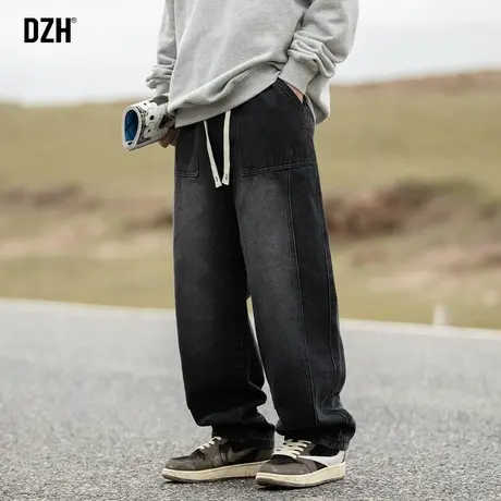 男士黑色牛仔裤美式高街裤子潮牌男休闲裤秋季男裤2023新款直筒裤商品大图