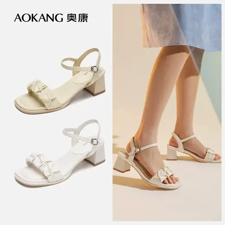 【门店发货】奥康女鞋 新款甜美气质粗跟时装凉鞋高跟鞋图片