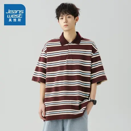 D4真维斯男装针织短袖T 2025夏季新品男式休闲舒适短袖条纹POLO衫商品大图