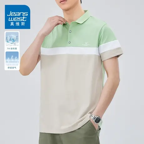 KZH真维斯拼接短袖Polo衫男夏季新款宽松打底衫潮流翻领休闲上衣T商品大图