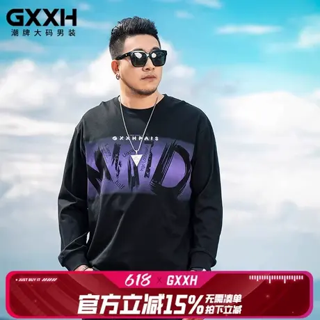 GxxH大码男装2024秋季新款个性字母印花潮流长袖T恤男士圆领上衣商品大图