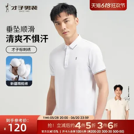 才子男装休闲短袖POLO衫男2025夏季新款修身透气品牌刺绣翻领T恤商品大图