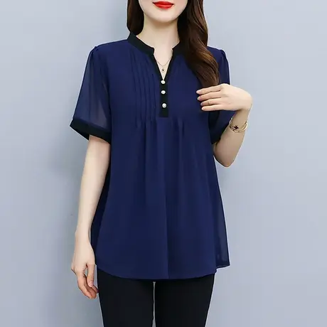 大码雪纺衫胖mm新款2023夏季短袖宽松显瘦洋气妈妈上衣高档小衫女图片