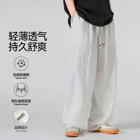 马克华菲棉麻设计透气宽松长裤子男女2025夏季新款阔腿休闲直筒图片