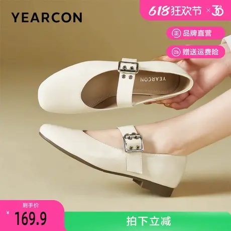 意尔康玛丽珍女鞋2025新款夏季法式浅口单鞋通勤低跟小皮鞋配裙子图片