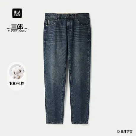 HLA/海澜之家三体·英文LOGO系列牛仔裤25春秋新五袋款纯棉裤子男图片