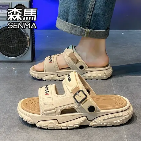 森马拖鞋男2025新款夏季潮牌外穿厚底防滑一字拖运动开车沙滩凉鞋商品大图