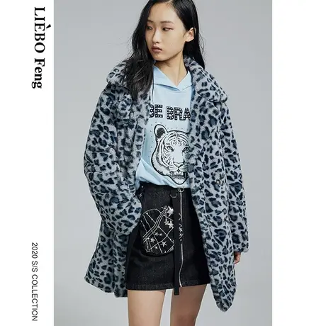 裂帛LIEBOFeng设计师品牌高街时髦摇滚豹纹毛绒绒刺绣中长款棉服图片
