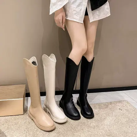 长筒靴女2023年新款春秋季高级洋气瘦瘦靴高筒粗跟气质v口骑士靴商品大图