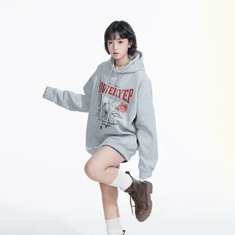 YEP连帽复古字母卫衣女春季2025年新款美式潮牌帽衫宽松套头外套商品大图