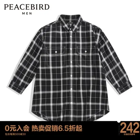 太平鸟男装 2023夏季新款中袖格纹休闲衬衫男士青年宽松潮流衬衣图片