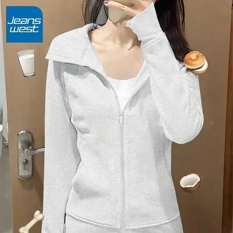 KV真维斯灰色连帽卫衣2025新款春秋修身设计感显瘦小个子开衫外套商品大图