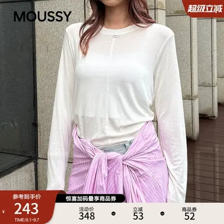 MOUSSY2025秋季新品休闲简约风纯色圆领长袖T恤衫女028IAC70-1050商品大图