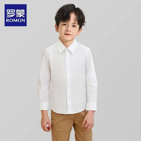 罗蒙儿童白衬衫男童长袖夏季春秋小学生校服中大女童演出白色衬衣商品大图